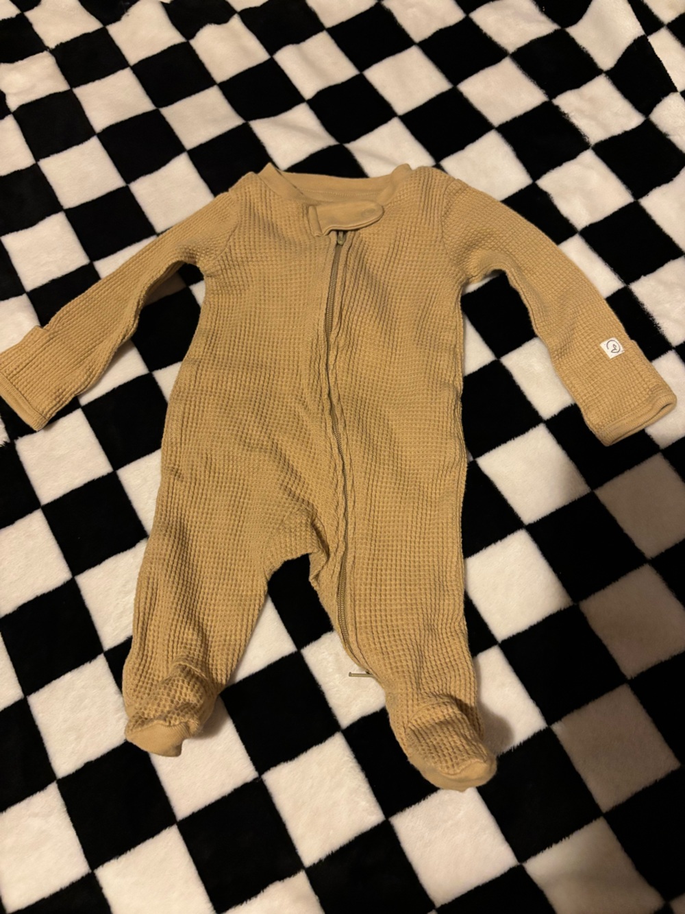 Newborn little planet by carters waffle knit sleeper in tan color